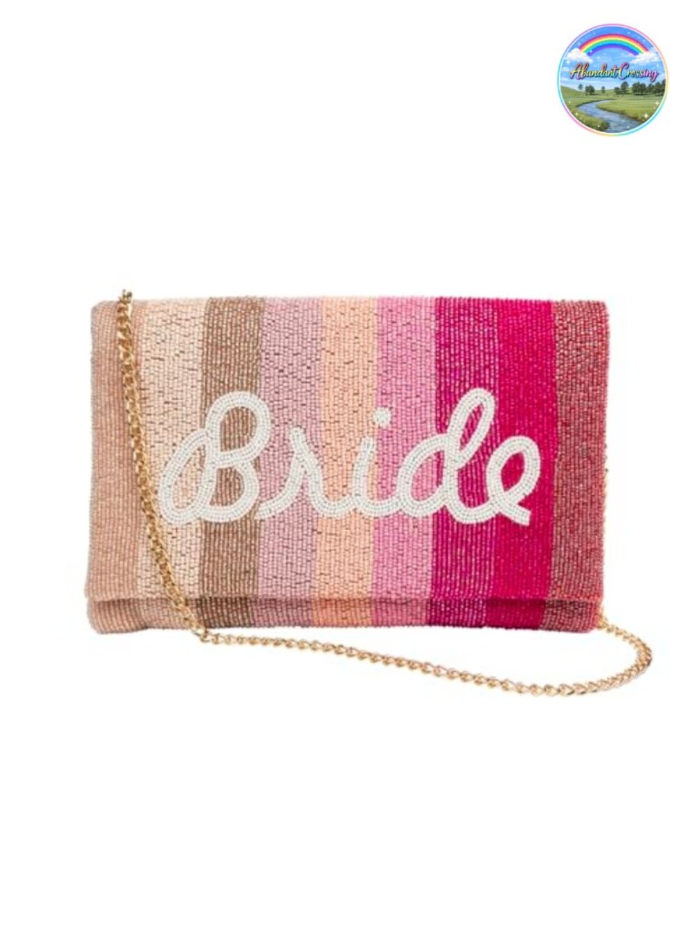 Beaded Clutch Purse Bridal Evening Party Bag with Chain - Canvas